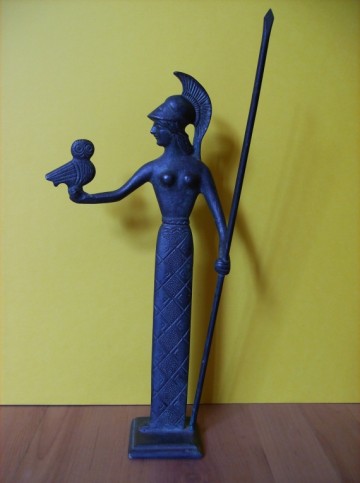 Bronzen beeldje van Athene met uil