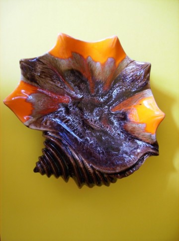 Grote Schelp van aardewerk, multi-kleur glazuur