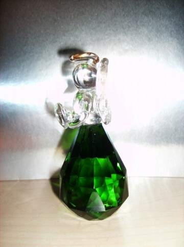 Glazen Engel met Swarovski lijfje, in groene tint