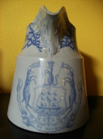 Grote antiek blauw/witte Kan - Stoomschip