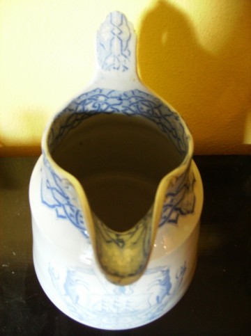 Grote antiek blauw/witte Kan - Stoomschip