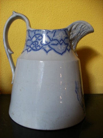 Grote antiek blauw/witte Kan - Stoomschip