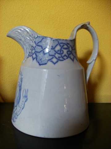 Grote antiek blauw/witte Kan - Stoomschip