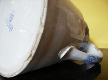 Grote antiek blauw/witte Kan - Stoomschip