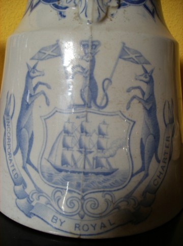 Grote antiek blauw/witte Kan - Stoomschip