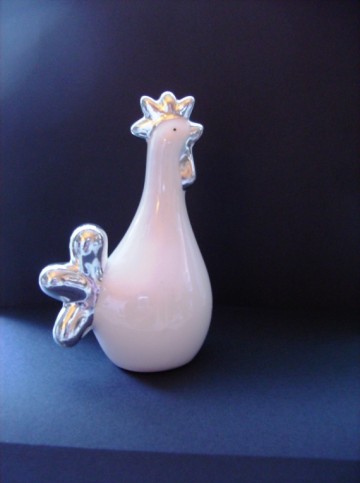 Haantje, beeldje in wit + zilver