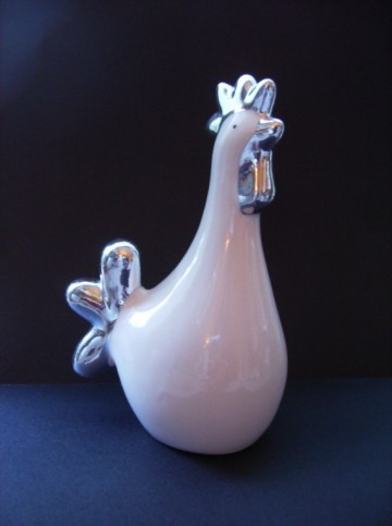 Haantje, beeldje in wit + zilver