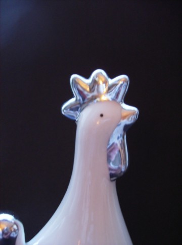 Haantje, beeldje in wit + zilver