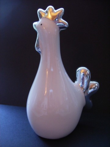 Haantje, beeldje in wit + zilver