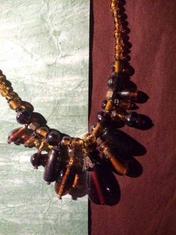 Ketting vintage oker bruin roodbruin kralen 1