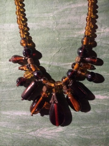 Ketting vintage oker bruin roodbruin kralen 3