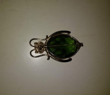Kever broche blauw groen glas 6