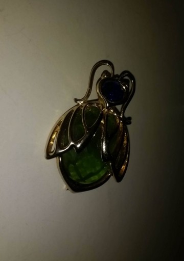 Kever broche blauw groen glas 7