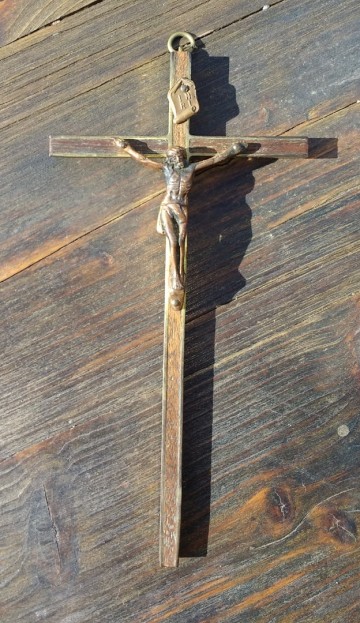 Kruis oud koper met hout ingelegd inri portugees 2