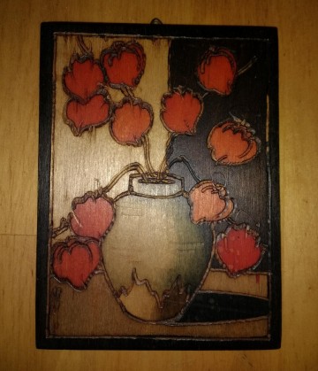 Paneeltje vaas met oindischekers  hout 2