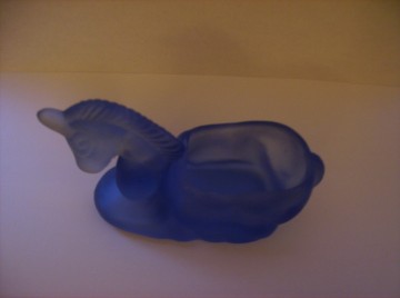 Potje / Kaarsenhoudertje - Eenhoorntje, blauw glas