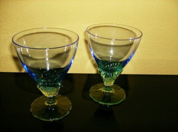 Wijnglazen blauw&groen getint