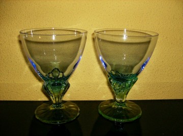 Wijnglazen blauw&groen getint