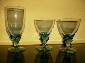 Wijnglas, blauw & groen getint glas